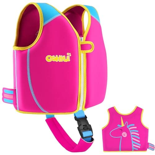 OSHYLE Kids Swim Vest with Crotch Strap - Neoprene Swim Trainer Vest for Toddlers 1-9 Years, Boys & Girls Swim Trainer with Adjustable Straps (Red, M(3-6))