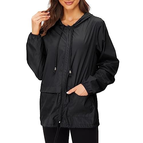 Zando Womens Plus Size Rain Jacket with Hood - Packable Raincoat for Women Lightweight Black Rain Jacket Women Waterproof Windproof Windbreaker for Outdoor Travel Hiking Commute Walk Gifts 4XL