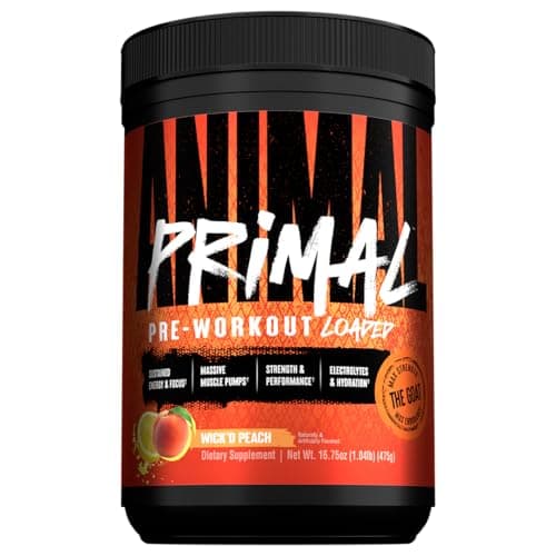 Animal Primal Muscle Hydration + Preworkout Powder – Contains Beta Alanine, 3DPump, Caffeine & Electrolytes – Improves Energy, Focus, Endurance & Absorption – New Wick’d Peach Flavor, 16.75 oz