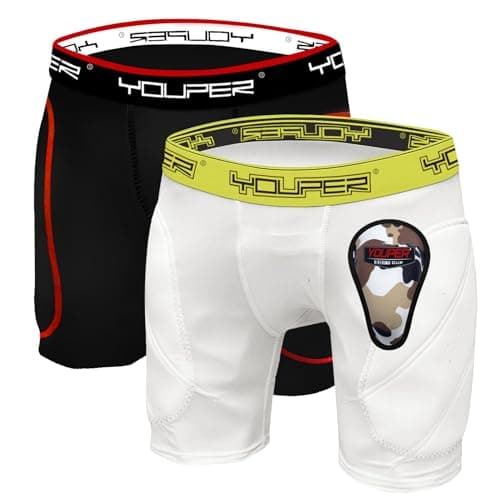 Youper Boys Youth Padded Sliding Shorts with Soft Protective Athletic Cup for Baseball, Football, Lacrosse (White/Black (2-Pack), Small)