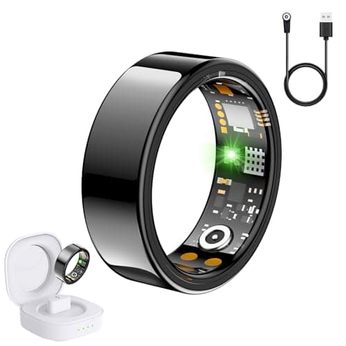 SEEVEN Smart Ring for Women Men, Fit Ring with Heart Rate, Blood Oxygen, HRV, Sleep Monitor, Stress, Step Counter, IP68 Waterproof Fitness Rings for iPhone & Android, No Subscription Fee (Black, 13#)
