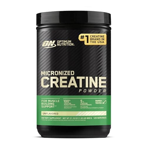 Optimum Nutrition Creatine, Micronized Creatine Monohydrate Powder, Supports Strength & Recovery, Banned Substance Tested, Unflavored, 5 g per Serving, 120 Servings