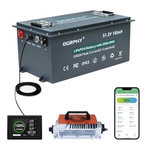 OGRPHY 48V Lithium Golf Cart Battery, 200A BMS(1000A Peak Current), with Touch Monitor & Mobile APP, 4000+ Cycles 48V Lithium Battery with 18A Charger, Perfect for Golf Carts, Solar(105AH)