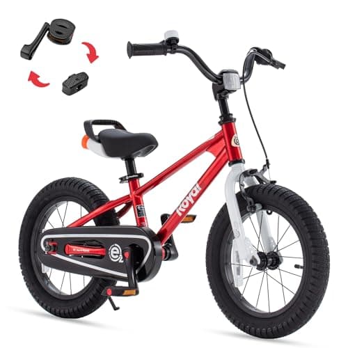RoyalBaby EZ Toddlers Kids Bike, 14 Inch Wheel Bicycle with Quick Release Crank for Beginners Boys Girls Ages 3-5 Years, Easy Learn Biking, Red