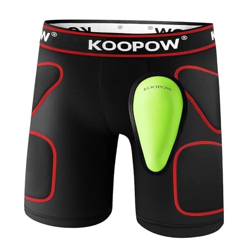 KOOPOW Youth Boys Padded Compression Sliding Shorts Pants with Soft Protective Athletic Cup & Pocket, Baseball Slider Underwear for Kids, Baseball, Football, Lacrosse (0933R, Large)