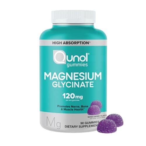 Qunol Magnesium Glycinate Gummies, 120mg of Magnesium Glycinate, High Absorption, Mixed Berry, 90 Count (Pack of 1)
