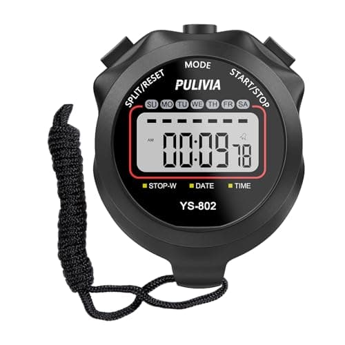 PULIVIA Sports Stopwatch Timer, Single Lap Split Digital Stop Watch for Sports Kids Coaches Swimming Running, Black