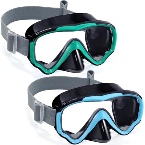 Vvinca Swim-Goggles with Nose Cover, 2 Packs Elastic Fabric Strap Snorkel Swim Mask Anti Fog UV No Pull Hair for Kids 3-14