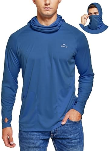Willit Men's Sun Protection Hoodie UPF 50+ Fishing Hiking Shirt Long Sleeve SPF UV Shirt Rash Guard Lightweight Ocean Blue XL