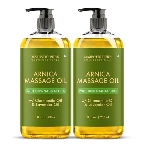 MAJESTIC PURE Arnica Sore Muscle Massage Oil for Massage Therapy-Refreshing & Relaxing-Natural Oils Lavender & Chamomile Essential Oils-All Skin Types- Men & Women Massage Lotion- 8 fl oz (Pack of 2)