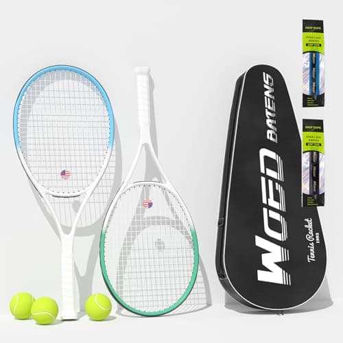 WOED BATENS Adult 2 Player Tennis Racket, 27' Speed Racquet, Includes Balls, Overgrips, Bag, Vibration Damper, Cover