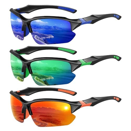 XVXV 3 Pack Polarized Sports Sunglasses for Men, UV Protection Half Frame Sunglasses Comfortable for Running Cycling Driving