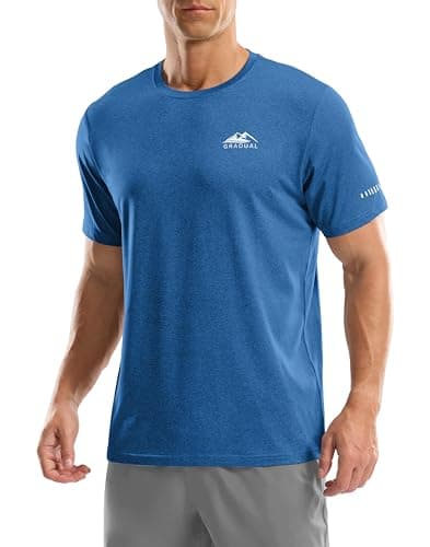 Men's Workout Dry Fit T-Shirts UPF 50+ Sun Protection Rash Guard Swim Shirts Moisture Wicking Tee for Athletic, Beach, Hiking (Heather Deep Blue, L)