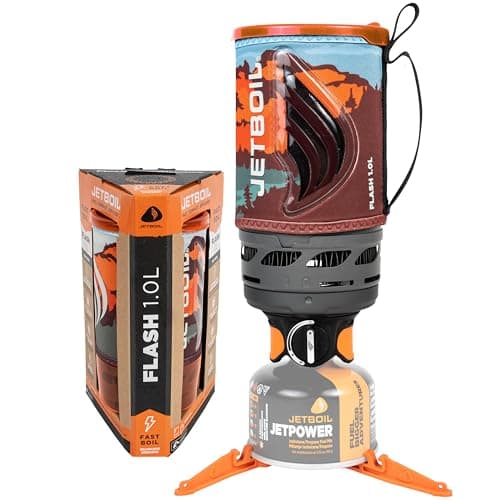 Jetboil Flash 1.0L Portable Fast Boil Stove for Camping and Backpacking with 1-Step Auto Ignition, Propane/Isobutane Burner with Cooking Cup, Mountainscape