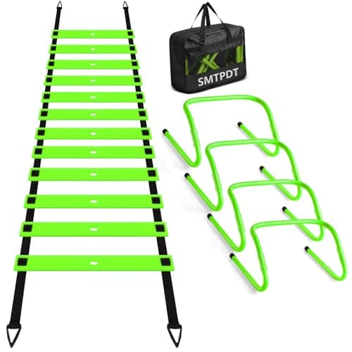 SMTPDT Speed and Agility Training Equipment: 5 Adjustable Agility Hurdles. 20ft Agility Ladder, Soccer Training Equipment Set for Kids Youth Adults (Apple Green)