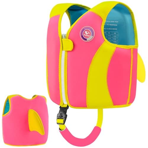 Pottwal Swim Vest for Kids - Swim Jacket for 1-2 Years (24-33LBS) - Made of Neoprene & EPE - with Adjustable Crotch Strap - Red Yellow