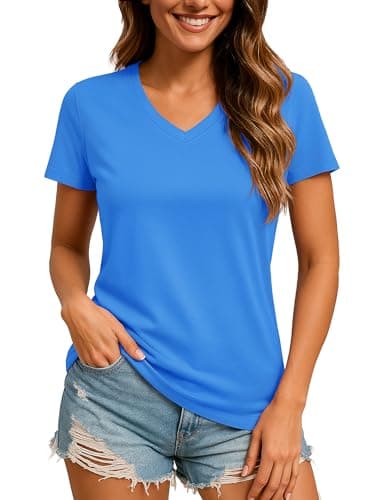 TACVASEN Women's UV Protection Rash Guard Swim Tops V-Neck Quick Dry Lightweight Athletic Shirt for Beach Water Sports Azure L