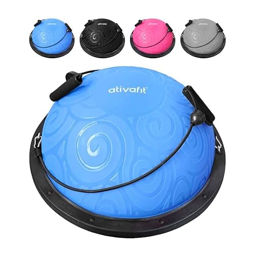 Ativafit Balance Ball Half Exercise Ball Balance Trainer Inflatable Yoga Ball for Home Gym Workouts Core Strength Fitness Half Ball with Resistance Bands, Pump, Support to 660 lbs (Light Blue)