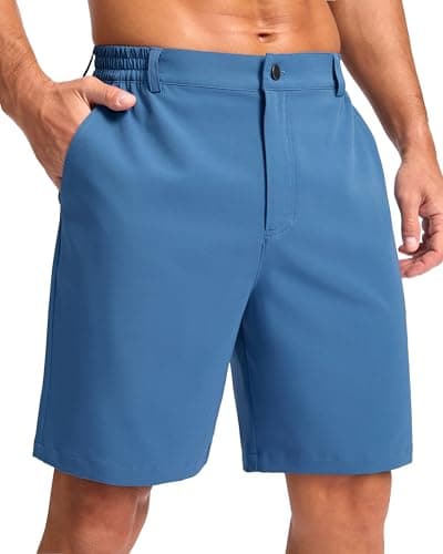 Pudolla Men's Casual Shorts 9" Lightweight Golf Shorts with 3 Pockets Stretch Quick Dry Comfy Work Shorts（Blue 9_2XL
