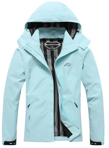 Women's Waterproof Raincoat Lightweight Rain Jacket Detachable Hood Travel Outdoor Light Green M