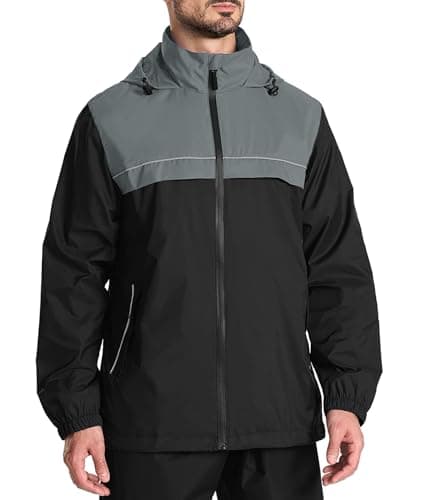 ZITY Men's Rain Jacket Waterproof with Hood Lightweight Windbreaker Jacket for Men Breathable Mesh Raincoat for Hiking Golf Black Grey Medium
