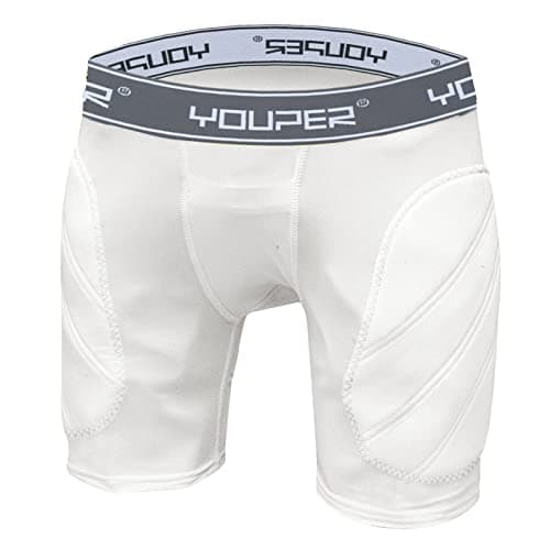 Youper Boys Youth Padded Sliding Shorts with Cup Pocket for Baseball, Football, Lacrosse (White Grey, X-Large)