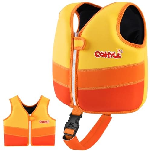 OSHYLE Kids Swim Vest with Crotch Strap - Neoprene Swim Trainer Vest for Toddlers 1-9 Years, Boys & Girls Swim Trainer with Adjustable Straps (Deep Orange, S(1-3))
