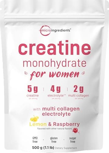 Micro Ingredients Creatine + Electrolytes + Multi Collagen for Women | 5,000mg Micronized Creatine Monohydrate Powder Complex | Creatine Hydration Drink Mix | Lemon Raspberry | Sugar-Free, Non-GMO