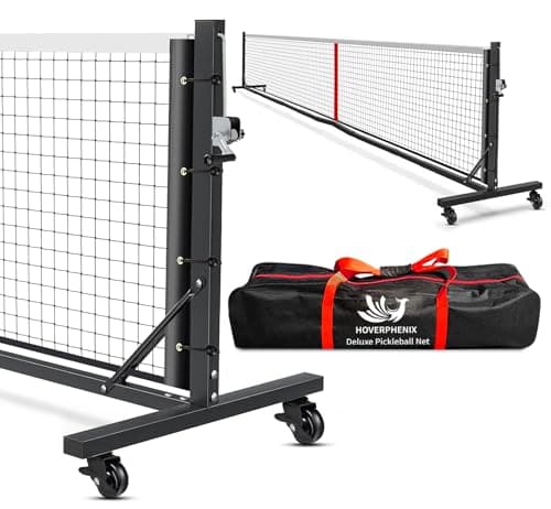 Hoverphenix Pickleball Net with Wheels - 22FT Regulation Size Pickle Ball Net, Heavy Duty Frame, Anti-Sag System and Carry Bag, All-Weather Sturdy Steel Frame, Perfect for Outdoor Court & Indoor Gym