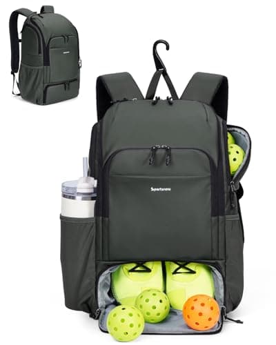 sportsnew Pickleball Bag, Waterproof Pickleball Backpack for Women Men with Shoe Compartment & Fence Hook, Army Green Patent Pending