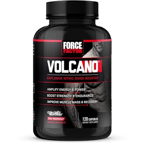 Force Factor Volcano Pre Workout Nitric Oxide Booster Supplement for Men with Creatine and L-Citrulline to Boost and Energy, Help Build Muscle, Better Pump and Workout, 120 Capsules