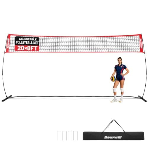 Bearwill Volleyball Net, 20FT Portable Volleyball Net for Backyard, Freestanding Volley Ball Set Height Adjustable for Hitting Serving, Volleyball Practice Nets Training Equipment for Indoor & Outdoor