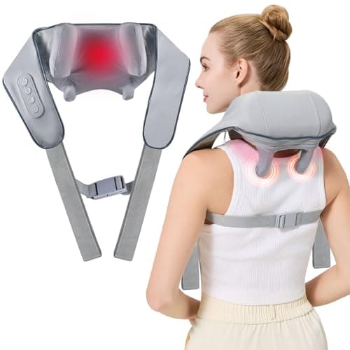 4D Wireless Deep Tissue Kneading Neck Massager with Heating Function, Shiatsu and Shoulder Massager Pillow,Back and Leg Pain Relief, Body Muscle Pain Relief, Perfect Gifts for Men Women. (Grey)