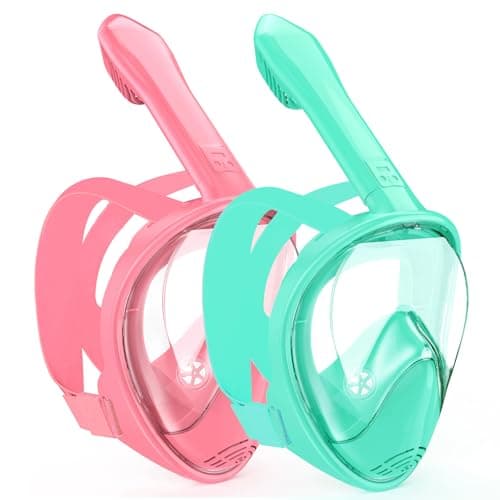Kids Snorkel Mask Full Face, Snorkeling Gear for Kids with Camera Mount, 180 Degree Panoramic View Snorkeling Set Anti-Fog Anti-Leak