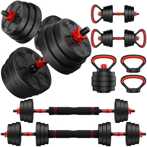 BDSHE Adjustable Dumbbell Set, 90lbs Free Weight Set with Upgraded Nut, 4 in1 Dumbbells Set Used as Barbell, Kettlebells, Push up Stand, Weight Set for Home Gym Suitable Men/Women，Pallet of Product