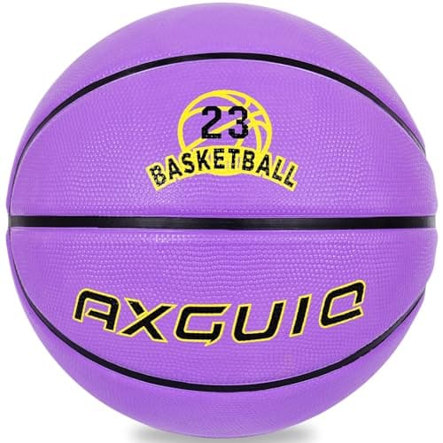AXGUIQ 29.5" Outdoor Basketball Official Size 7 Purple Symbol 23 Mens Premium Thickened Rubber Game Training Competition Wear Resistant Basketball Gifts(Deflated)