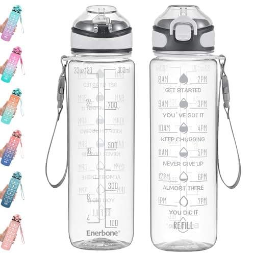 Enerbone 32 oz Water Bottle with Times to Drink and Straw, Motivational Drinking Water Bottles with Carrying Strap, Leakproof BPA & Toxic Free, Ensure You Drink Enough Water for Fitness Gym Outdoor