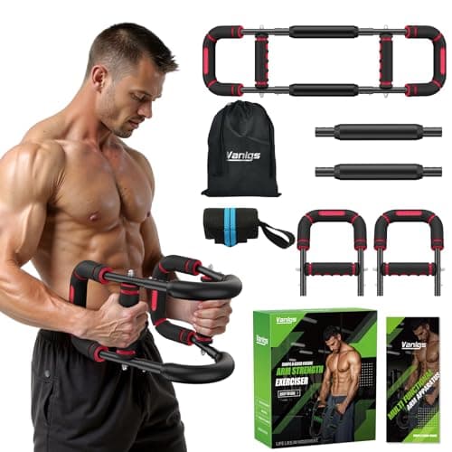 Vanlgs Twister Arm Trainer for Men, Chest Workout Equipment 5-Level Adjustable (40-130lb) with Ergonomic 27° Targets Biceps/Clip/Thigh, Portable Exerciser for Home Gym Travel Fitness, Red