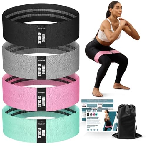 Resistance Bands for Working Out with Guide, 4 Workout Bands for Women & Men, Fabric Exercise Bands for Legs, Hip, Glute, Butt, Booty Bands Set for Yoga, Pilates, Strength (Green, Pink, Gray, Black)