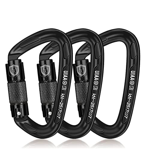 BEIFENG Auto Locking Carabiner 25KN Professional Rock Climbing Carabiner Obtained UIAA Certification Heavy Duty Carabiners Suitable for Rock Climbing, Camping,Rappelling,Rescue All Black Carabiner