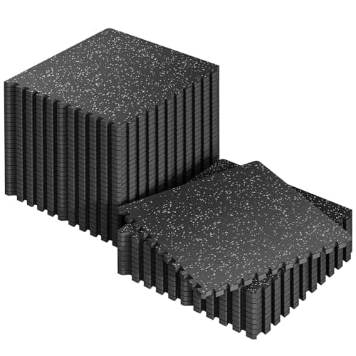 SUPERJARE 0.56'' Thick 36 Pcs 144 Sq Ft Rubber Top Exercise Equipment Mats, High Density EVA Foam Mats with Rubber Top, Interlocking Gym Flooring for Home Gym, Protective Workout Mat, Black/Grey