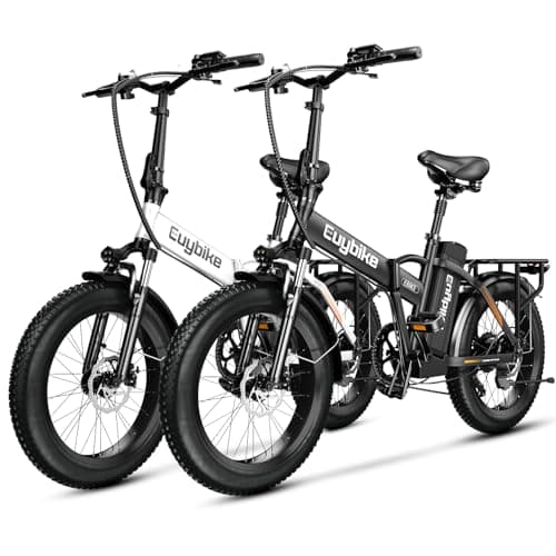 bluebiko 1000W Folding Electric Bike, 48V 20AH Large Removable Battery E Bike, 30+MPH, 80 Miles Max Range, 20" Fat Tire Electric Bike, Adult Electric Bicycles for Commute Beach Snow,White+Black