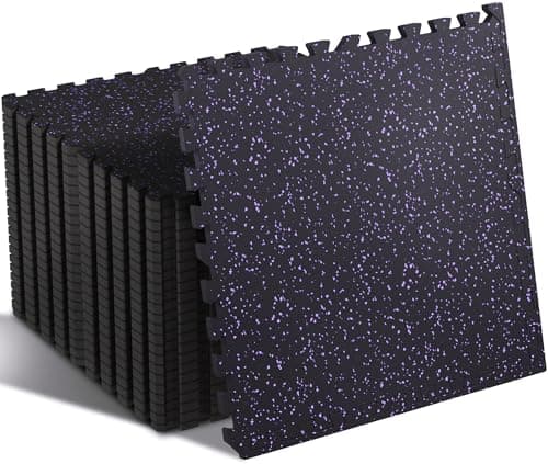 SUPERJARE 0.4'' Thick 24 Pcs 96 Sq Ft Rubber Top Exercise Equipment Mats, High Density EVA Foam Mats with Rubber Top, Interlocking Gym Flooring for Home Gym, Protective Workout Mat, Black/Purple