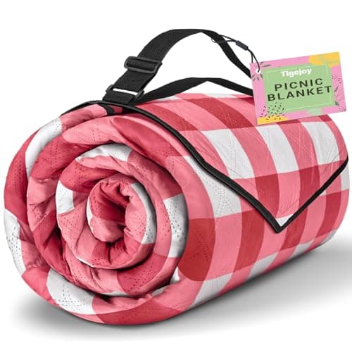 TigeJoy Extra Large Picnic Blanket Waterproof Foldable 80''x80'', Outdoor Picnic Mat Beach Blanket Sandproof for Park, Grass, Travel, Hiking, Camping Essentials, Gingham Picnic Blanket
