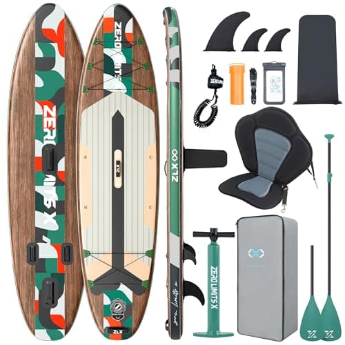 ZLX Inflatable Stand Up Paddle Board, 10'6" SUP Non-Slip Stable Deck Pad with Inflatable Seat, Unique Center Fin, Premium Accessories, Portable Paddleboard for Adults, Beginners, All Skill Levels