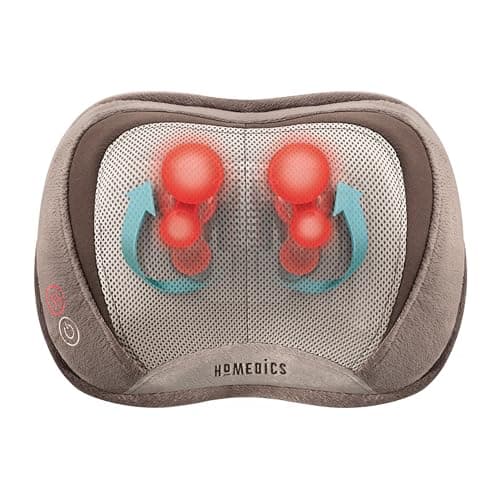 Homedics Shiatsu Back Massager with Heat, 3D Deep Tissue Massage Pillow for Neck & Shoulders, Electric Kneading Lumbar Massager Cushion for Upper & Lower Back Pain Relief, Portable Home Office Travel