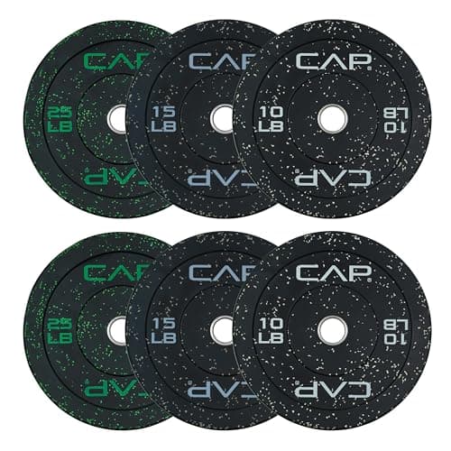 CAP 100 lb Economy Speckled Olympic Bumper Plate Set 2-Inch Olympic Plates, Medium Bounce Rubber Weight Plates with Steel Hub for Weightlifting, Strength Training & Home Gym Workouts