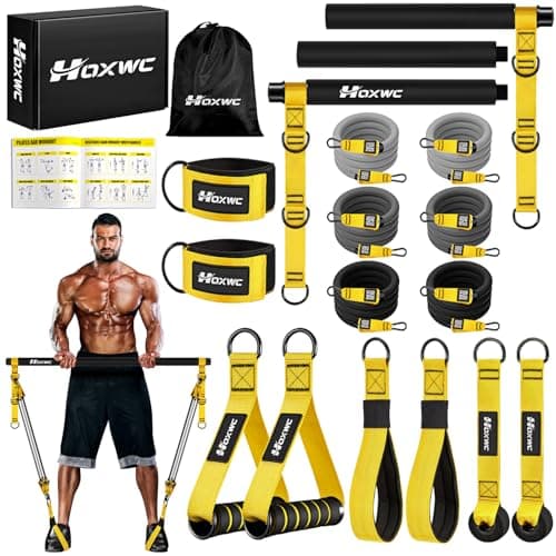 HOXWC Heavy Pilates Equipment, Portable Pilates Bar Kit with Resistance Bands, Professional Adjustable Squat Workout Equipment for Men, Home Gym Muscle Strength Training, Full Body Exercise