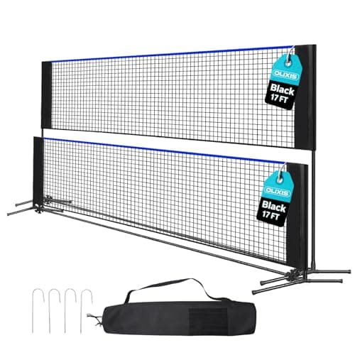 OLIXIS Badminton Net Set, 10FT/14FT/17FT Wide, 3-5FT Adjustable Height Multi Sport Net for Pickleball, Tennis, Volleyball, Soccer Tennis, Indoor Outdoor with Carry Bag, Easy Setup for Backyard