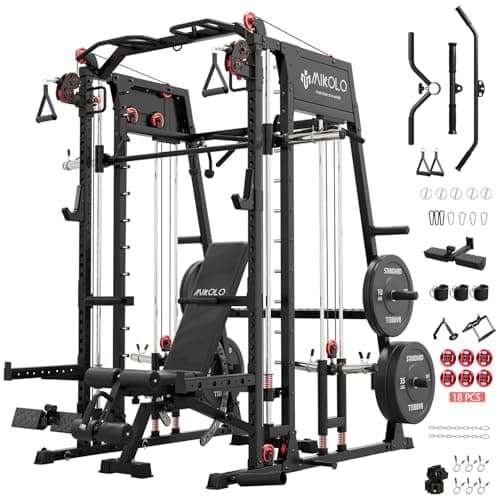 Mikolo Smith Machine, 2200lbs Squat Rack with LAT-Pull Down System & Cable Crossover Machine, Power Rack and Packages (BPRO230HPHGP)